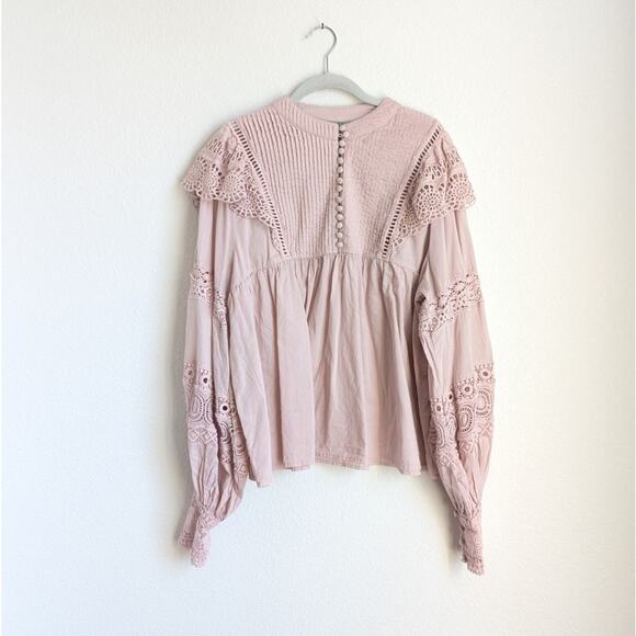 AllSaints Jen Oversized Lace Button Long Sleeve Cotton Frill Blouse Top, size 8 - Picture 2 of 8